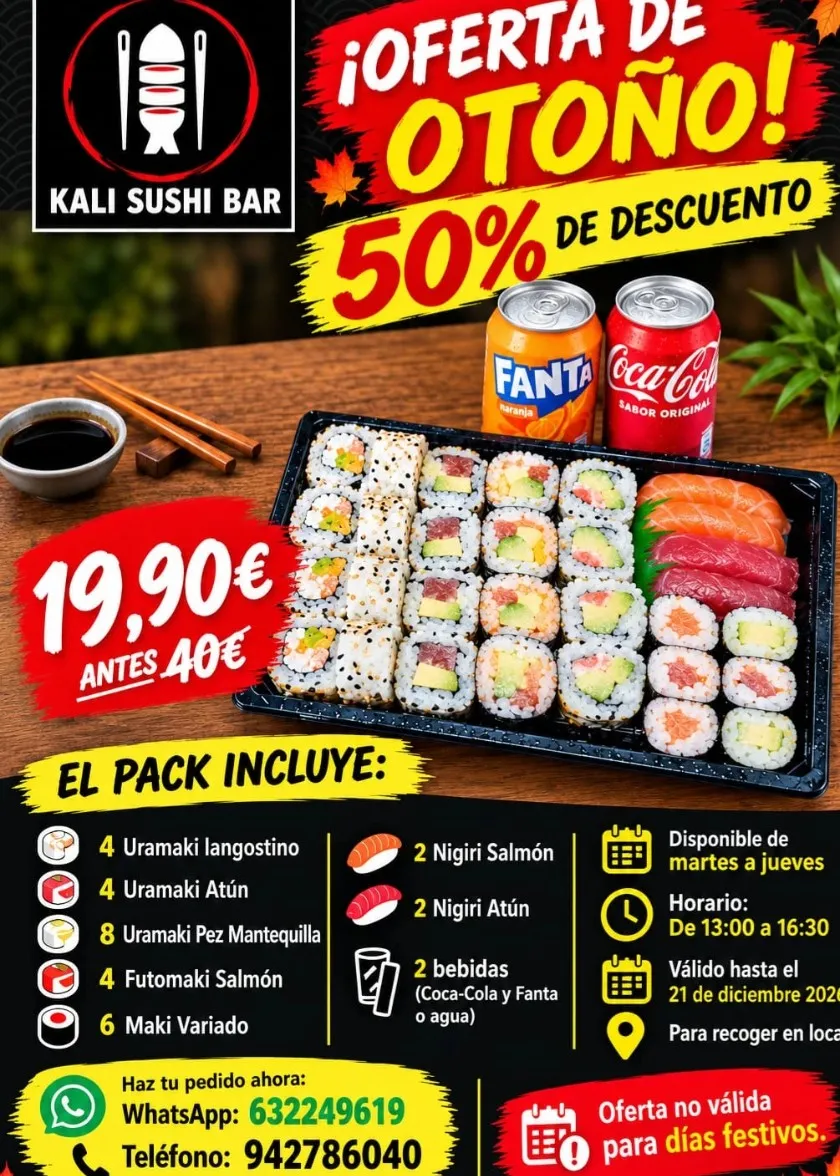 Cartel de la oferta de otoño de Kali Sushi Bar